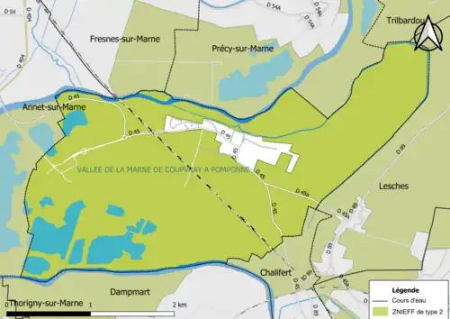 Carte des ZNIEFF de type 2 de la commune.