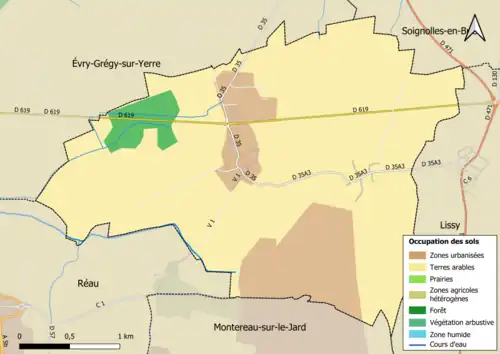 Carte des infrastructures et de l'occupation des sols en 2018 (CLC) de la commune.