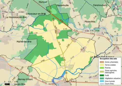 Carte des infrastructures et de l'occupation des sols en 2018 (CLC) de la commune.