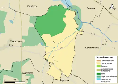 Carte des infrastructures et de l'occupation des sols en 2018 (CLC) de la commune.