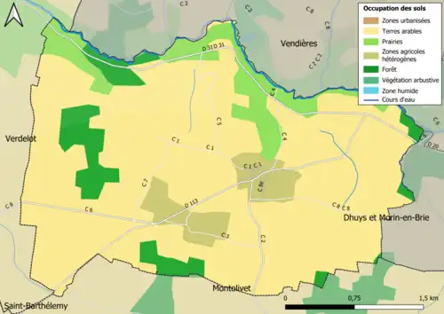 Carte des infrastructures et de l'occupation des sols en 2018 (CLC) de la commune.