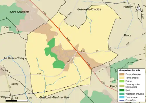 Carte des infrastructures et de l'occupation des sols en 2018 (CLC) de la commune.