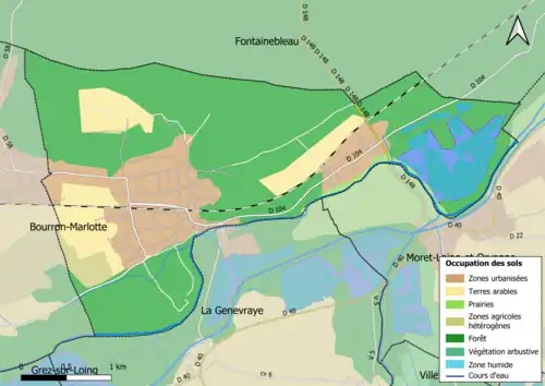 Carte des infrastructures et de l'occupation des sols en 2018 (CLC) de la commune.
