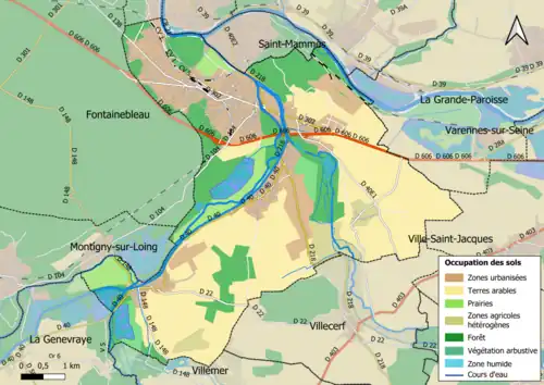 Carte des infrastructures et de l'occupation des sols en 2018 (CLC) de la commune.