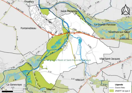 Carte des ZNIEFF de type 2 de la commune.