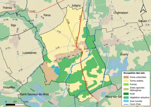 Carte des infrastructures et de l'occupation des sols en 2018 (CLC) de la commune.