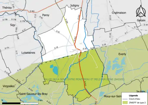 Carte des ZNIEFF de type 2 de la commune.
