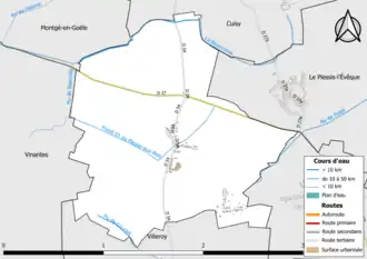 Carte en couleur présentant le réseau hydrographique de la commune