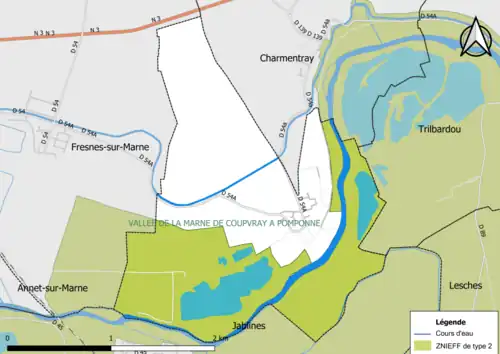 Carte des ZNIEFF de type 2 de la commune.
