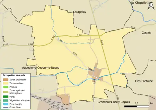 Carte des infrastructures et de l'occupation des sols en 2018 (CLC) de la commune.