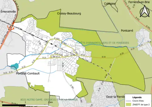 Carte des ZNIEFF de type 2 de la commune.