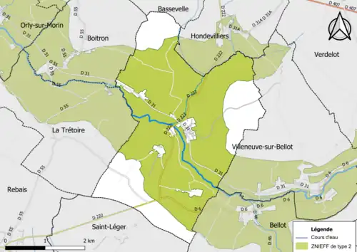 Carte de la ZNIEFF de type 2 de la commune.