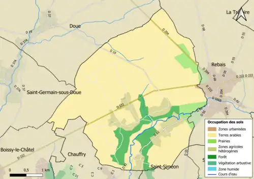 Carte des infrastructures et de l'occupation des sols en 2018 (CLC) de la commune.