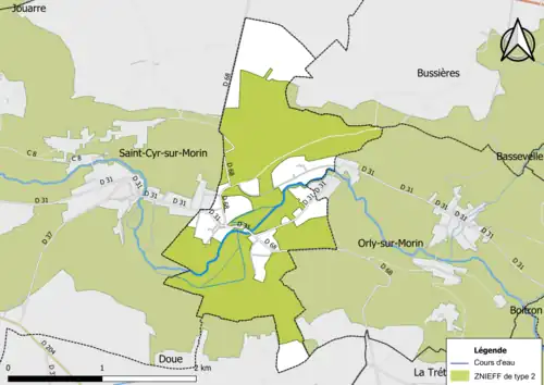 Carte des ZNIEFF de type 2 de la commune.