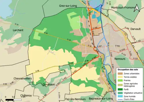 Carte des infrastructures et de l'occupation des sols en 2018 (CLC) de la commune.