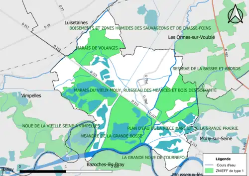 Carte des ZNIEFF de type 1 de la commune.