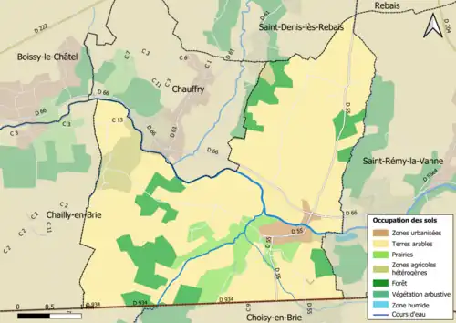 Carte des infrastructures et de l'occupation des sols en 2018 (CLC) de la commune.