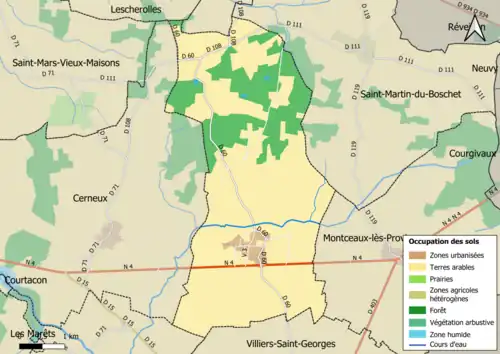 Carte des infrastructures et de l'occupation des sols en 2018 (CLC) de la commune.