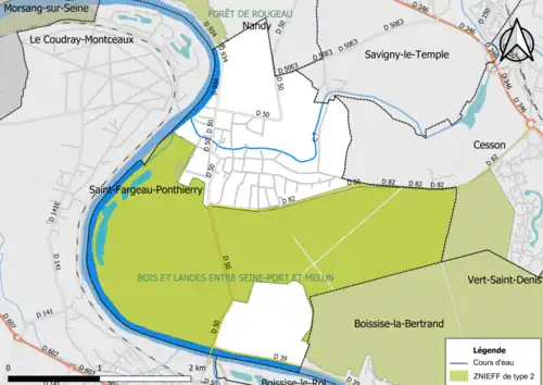 Carte des ZNIEFF de type 2 de la commune.