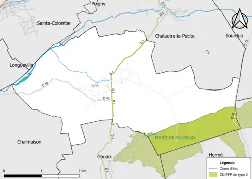 Carte des ZNIEFF de type 2 de la commune.