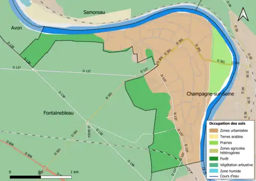 Carte des infrastructures et de l'occupation des sols en 2018 (CLC) de la commune.