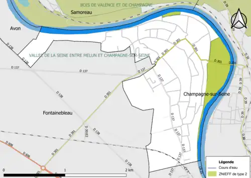Carte des ZNIEFF de type 2 de la commune.