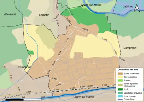 Carte des infrastructures et de l'occupation des sols en 2018 (CLC) de la commune.