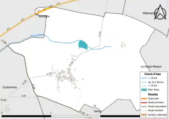 Carte en couleur présentant le réseau hydrographique de la commune