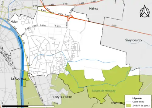Carte des ZNIEFF de type 2 de la commune.