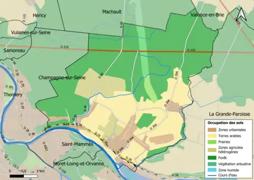 Carte des infrastructures et de l'occupation des sols en 2018 (CLC) de la commune.