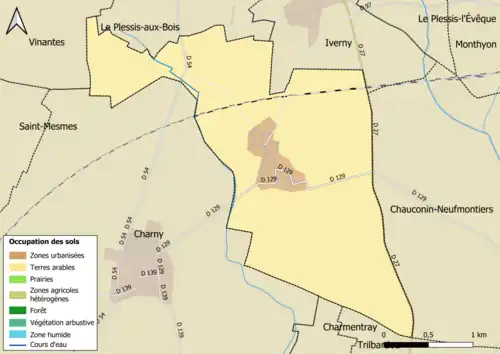 Carte des infrastructures et de l'occupation des sols en 2018 (CLC) de la commune.