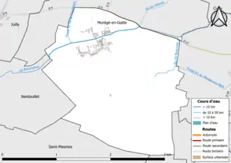 Carte en couleur présentant le réseau hydrographique de la commune