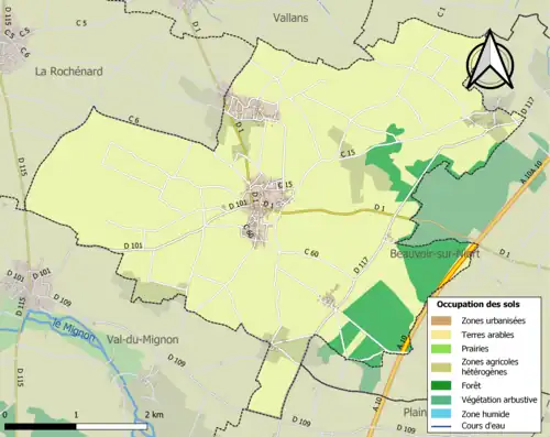 Carte en couleurs présentant l'occupation des sols.