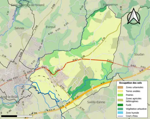 Carte en couleurs présentant l'occupation des sols.