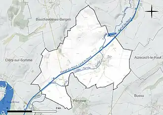 Carte en couleur présentant le réseau hydrographique de la commune