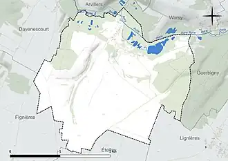 Carte en couleur présentant le réseau hydrographique de la commune