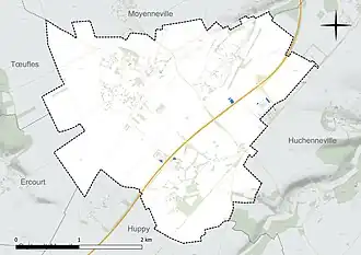 Carte en couleur présentant le réseau hydrographique de la commune