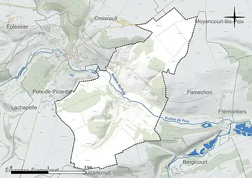 Carte en couleur présentant le réseau hydrographique de la commune