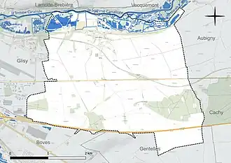 Carte en couleur présentant le réseau hydrographique de la commune