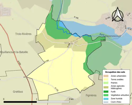 Carte en couleurs présentant l'occupation des sols.