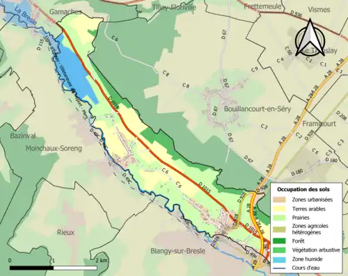 Carte en couleurs présentant l'occupation des sols.