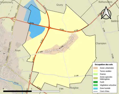 Carte en couleurs présentant l'occupation des sols.