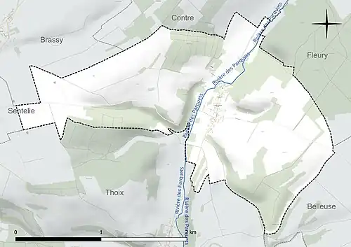 Carte en couleur présentant le réseau hydrographique de la commune