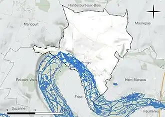 Carte en couleur présentant le réseau hydrographique de la commune