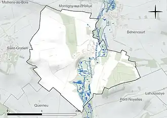 Carte en couleur présentant le réseau hydrographique de la commune