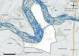 Carte en couleur présentant le réseau hydrographique de la commune