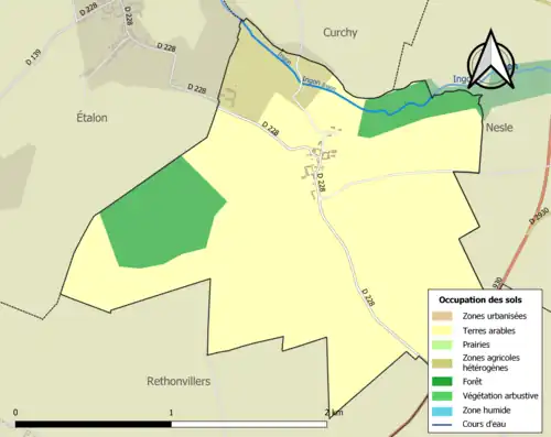 Carte en couleurs présentant l'occupation des sols.