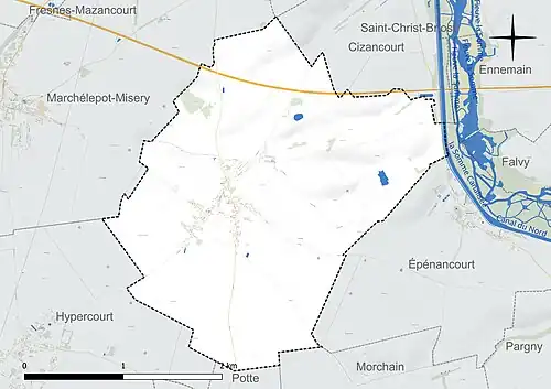 Carte en couleur présentant le réseau hydrographique de la commune