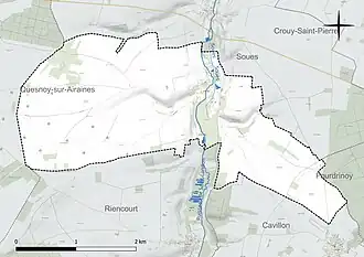 Carte en couleur présentant le réseau hydrographique de la commune