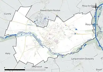 Carte en couleur présentant le réseau hydrographique de la commune